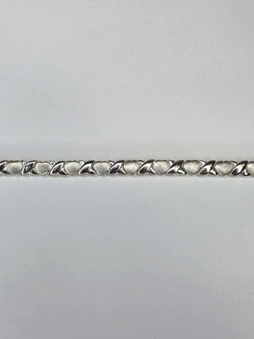 Sterling Silver FAS 925 Vintage Hugs & Kisses XO Heart Link Bracelet 7" - Picture 5 of 9